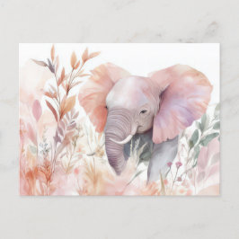 Aquarell Illustration eines Elefanten mit Blumen Postkarte