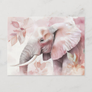 Aquarell Illustration eines Elefanten mit Blumen Postkarte