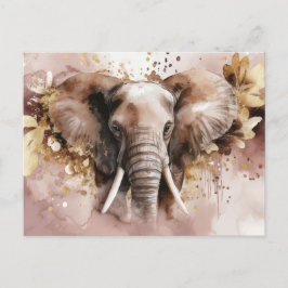 Aquarell Illustration eines Elefanten mit Blumen Postkarte