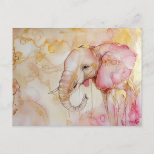 Aquarell Illustration eines Elefanten mit gold Postkarte