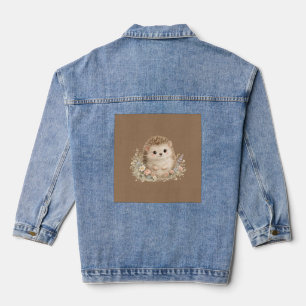 Aquarell-Illustration eines Igels im Garten Jeansjacke