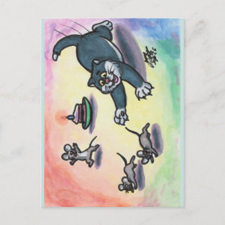 Aquarell-Illustration Katze Cartoon-Torte Maus Postkarte