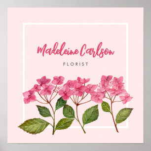 Aquarell-Illustration rosa Hydrangea Lacecaps Poster