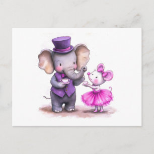 Aquarell-Illustration von Elefant und Maus Havi Postkarte