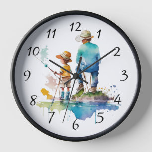 Aquarell-Illustration von Vater und Sohn, AI-Kunst Uhr