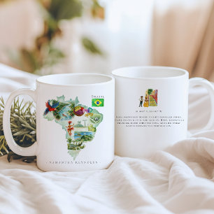 Aquarell-Illustrierte Karte Brasilien   Monogramm Kaffeetasse