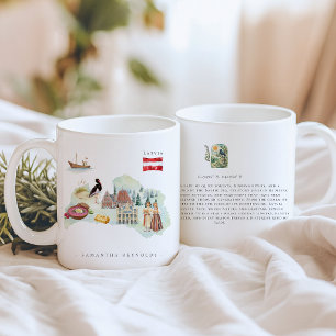 Aquarell-Illustrierte Karte Lettland   Monogramm Kaffeetasse