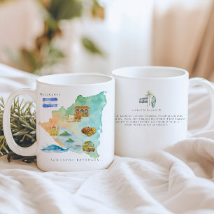 Aquarell-Illustrierte Karte Nicaragua   Monogramm Kaffeetasse