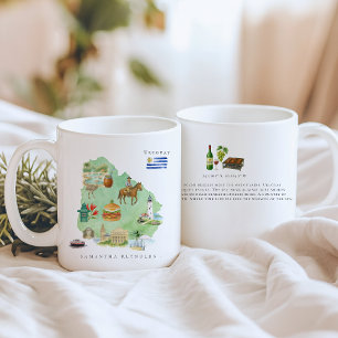 Aquarell-Illustrierte Karte Uruguay Monogramm Kaffeetasse