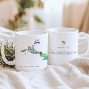 Aquarell-Illustrierte Kuba-Karte   Monogramm Kaffeetasse