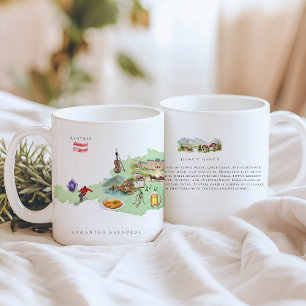 Aquarell-Illustrierte Österreich-Karte Monogramm Kaffeetasse