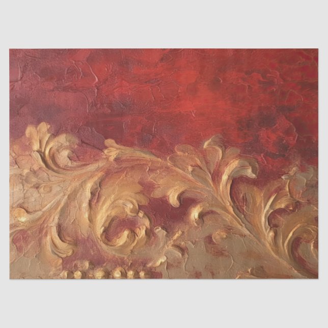 Aquarell Imitate Gold Barockschmuck Tiefrot Seidenpapier (Vorderseite)