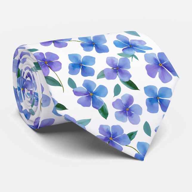 Aquarell Immergrün-Blumenmuster Krawatte (Gerollt)