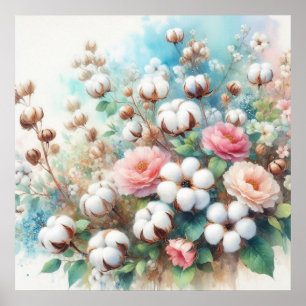 Aquarell in zarten Pastellfarben mit floralem Must Poster