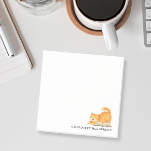 Aquarell Ingwerkatze und Buch personalisiert   Post-it Klebezettel