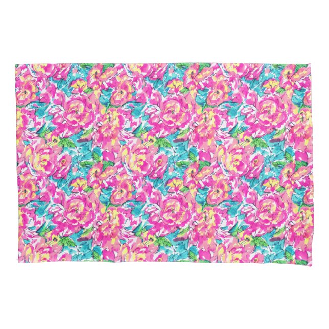 Aquarell Inspiriert Rosa Blauer Blauer Kissenbezug (Vorderseite)