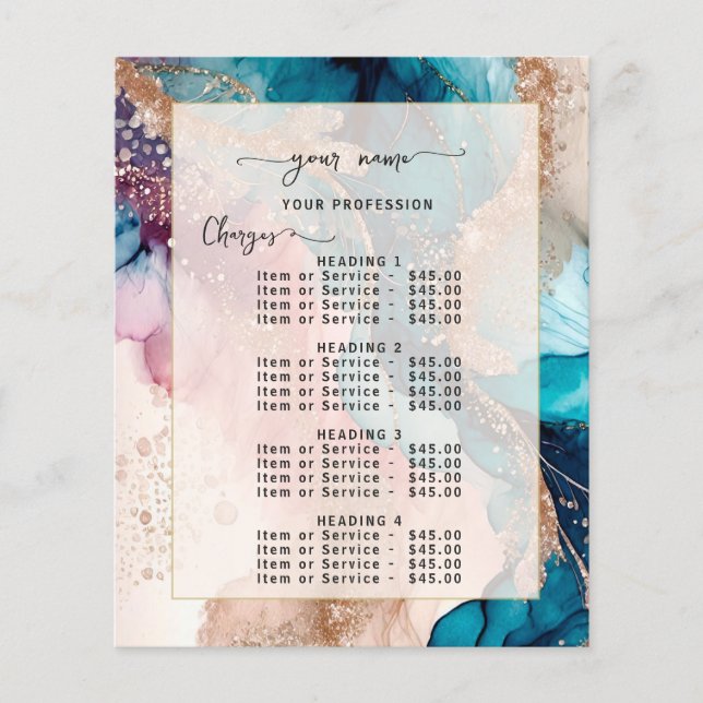 Aquarell-Iridescent-Blush-Gold-Preisliste-Menü Flyer (Vorne)