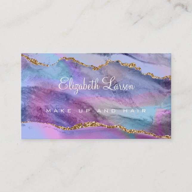 Aquarell Iridescent Glitzer Agate Makeup Artist Visitenkarte (Vorderseite)