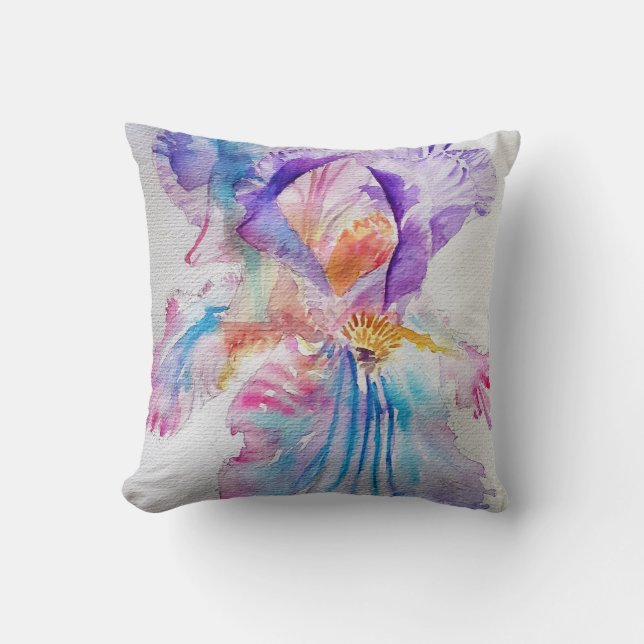 Aquarell Iris Blume Malerei Kunst verleiht Lila Re Kissen (Vorderseite)