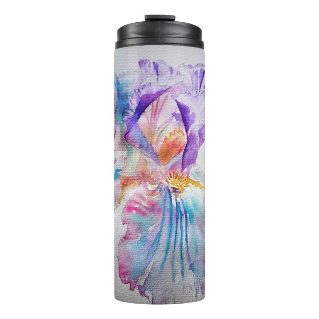 Aquarell Iris Blume Malerei Kunst verleiht Lila Re Thermosbecher (Vorderseite)