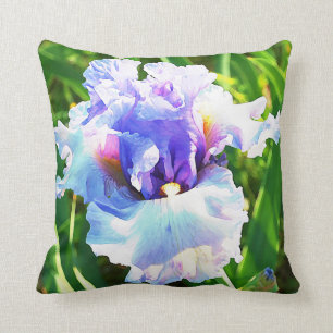 Aquarell-Iris im Blau und im Lavendel Kissen