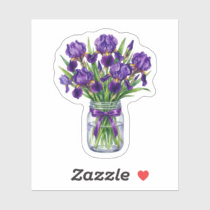 Aquarell Iris Mason Glas Lila Blumen Aufkleber