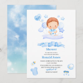 Aquarell ist Junge Blue Boho Kinderzimmer Baby Sho Einladung