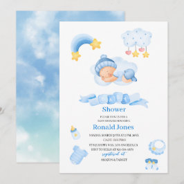 Aquarell ist Junge Blue Boho Kinderzimmer Baby Sho Einladung