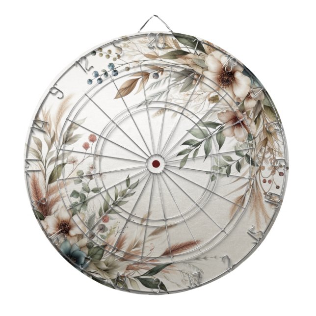 Aquarell Ivory Blue Flowers Dartboard Dartscheibe (vorne)