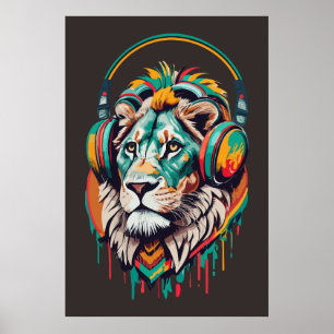 Aquarell Jamaika Löwe Rasta Musik Poster