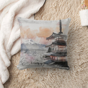 Aquarell Japanische Pagode & Fuji Kissen