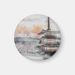 Aquarell Japanische Pagode & Mt. Fuji Reise Magnet