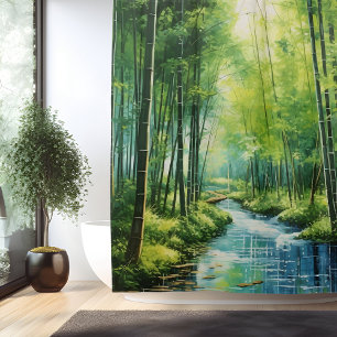 Aquarell Japanischer Bambuswald Duschvorhang