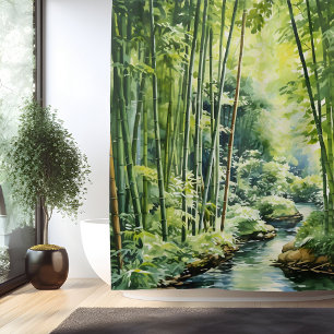 Aquarell Japanischer Bambuswald Duschvorhang