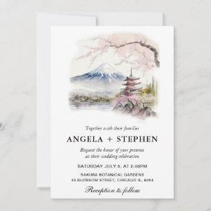 Aquarell Japanischer Fuji und Pagode Landschaftlic Einladung