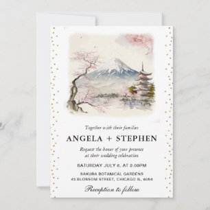 Aquarell Japanischer Fuji und Pagode Szenische Hoc Einladung