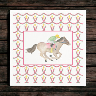 Aquarell-Jockey-Derby-Party-Pferderennen-Rosen Serviette