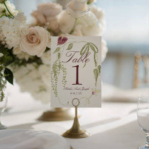 Aquarell-Jugendstil-Blumen-Hochzeitstisch-Nummer Einladung