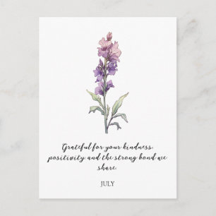 AQUARELL JULI RITTERSPORN GEBURTSBLUME POSTKARTE