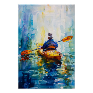 Aquarell-Kajak-Malerei Poster