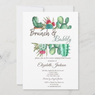 Aquarell Kaktus Brunch & Sekt Einladung
