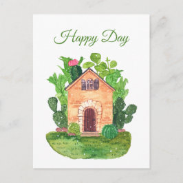 Aquarell-Kaktus-Haus-Grußkarte Postkarte