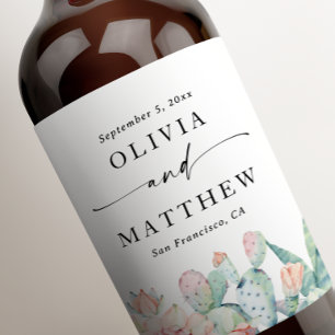 Aquarell-Kaktus-Hochzeit   Boho- & Südwest-Stil Weinetikett