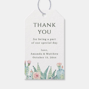 Aquarell-Kaktus-Hochzeits-Dankeschön. Wüstenfloral Geschenkanhänger