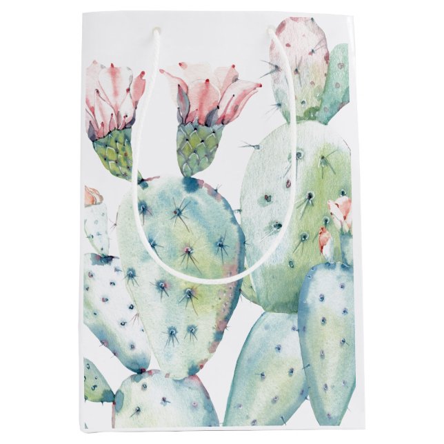 Aquarell-Kaktus Mittlere Geschenktüte (Vorderseite)