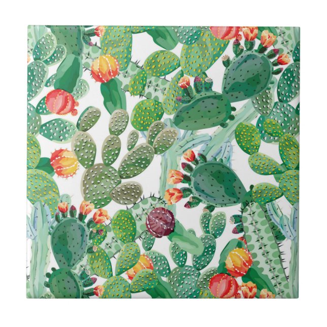 Aquarell-Kaktus-Muster Fliese (Vorderseite)