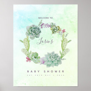 Aquarell-Kaktus-Sukkulenten-Baby-Shower-Willkommen Poster