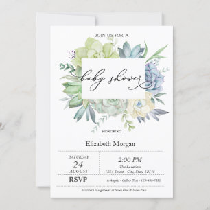 Aquarell Kaktus Sukkulenten Punkte Baby Shower Einladung