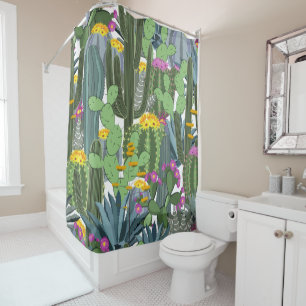 Aquarell Kaktus und Kaktusblüten  Duschvorhang