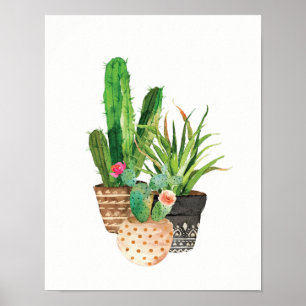 Aquarell-Kaktus und saftige Gruppe Poster